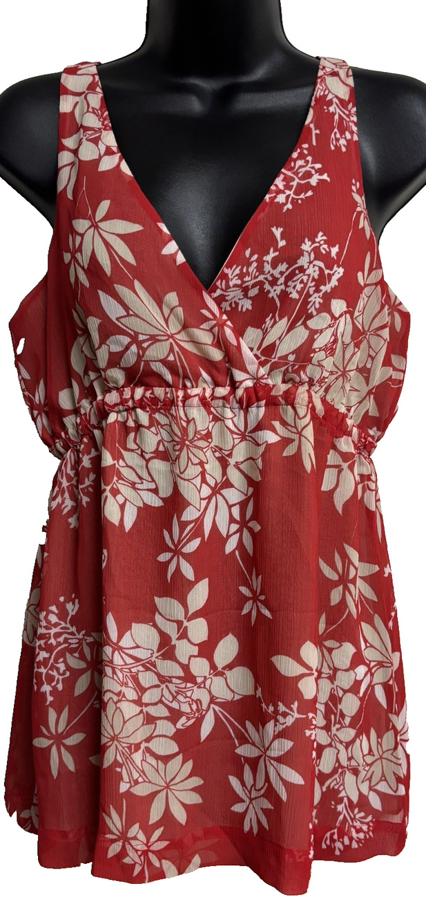 New York & Company Womens Medium Floral Babydoll Tank Top Blouse Red Sleeveless